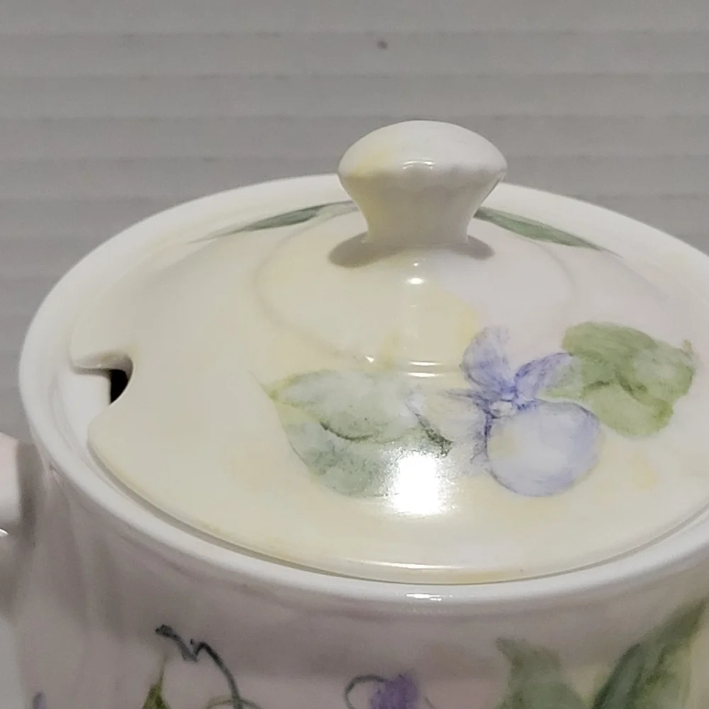 Nikko Purple Pansies Sugar Bowl & Lid The Manor Collection